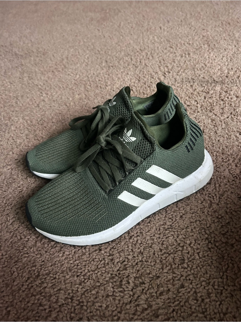 adidas Olive Green Women's Athletic Sneakers with White Stripes